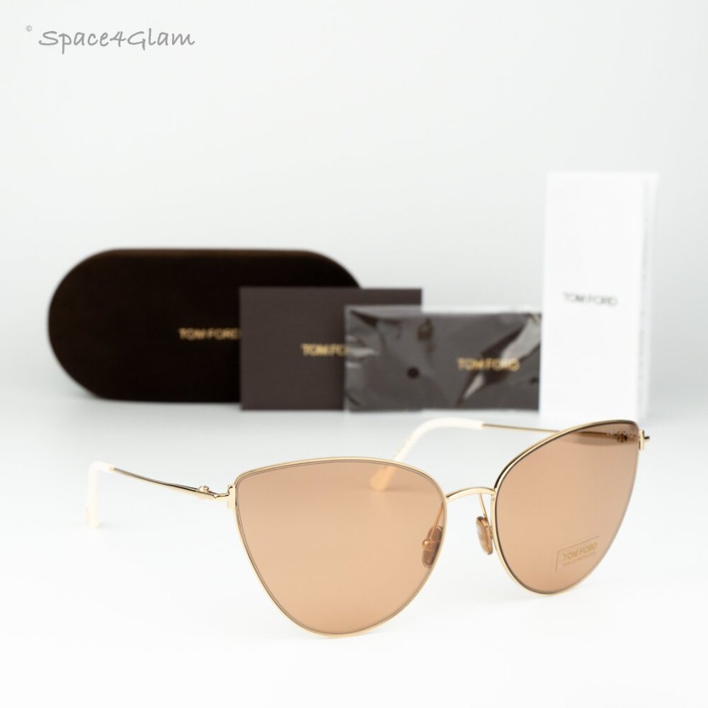 Tom Ford Women Sunglasses Gold Brown Mirror Cat Eye FT1005 32G BRAND NEW